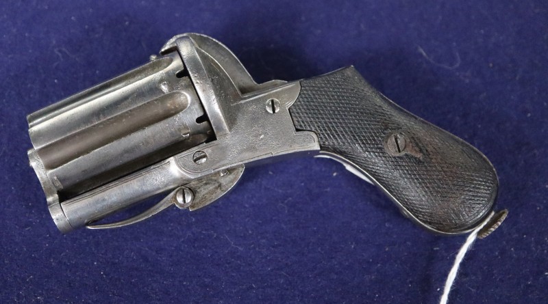 A 19th century Belgian pepper box revolver by McVers